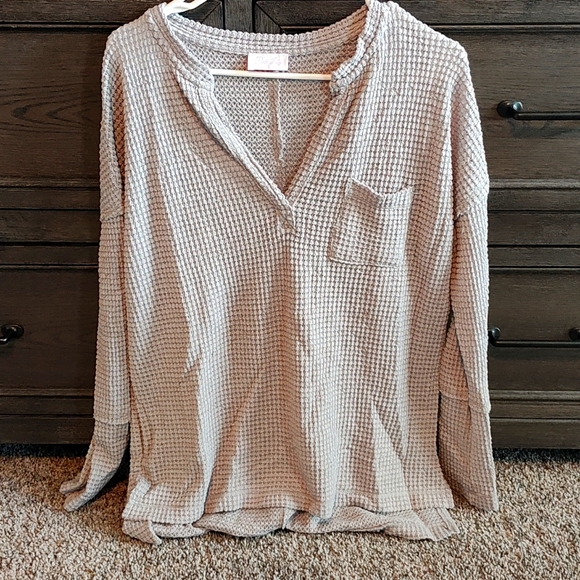 Pink Lily Heather Gray Waffle Knit Pullover Sweater Size Small - Picture 2 of 9